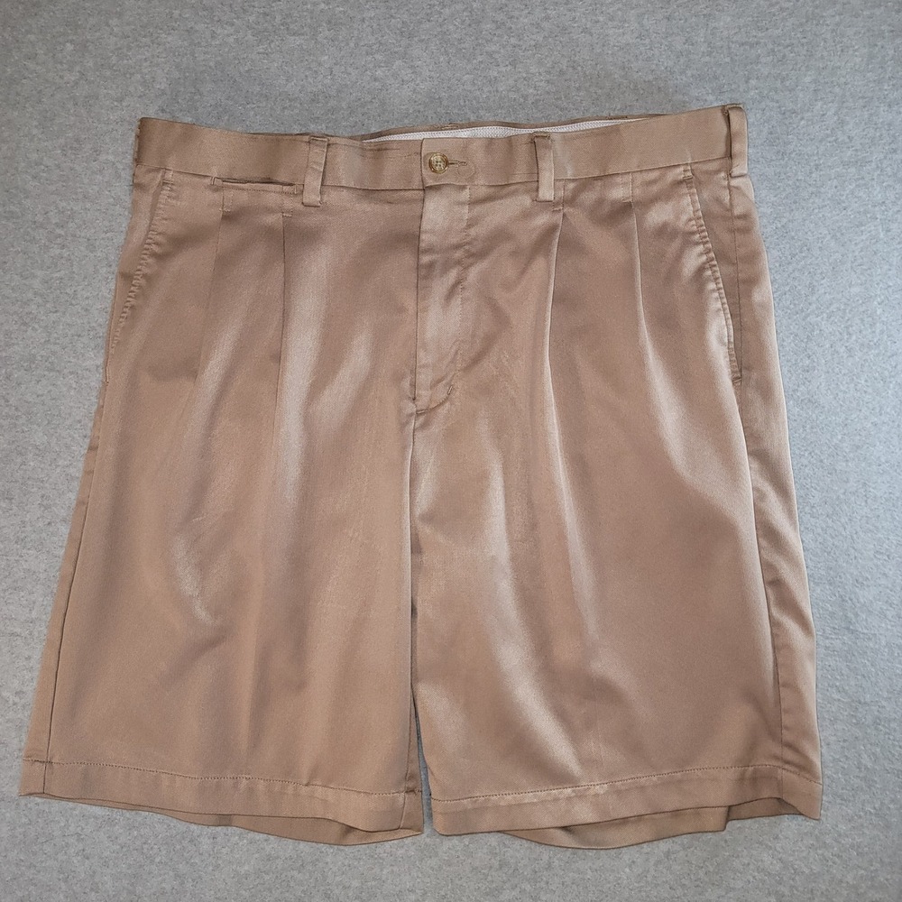 Callaway Mens Tan Khaki Pleated Golf Shorts Size 38 Performance Pique Knit - Picture 2 of 10